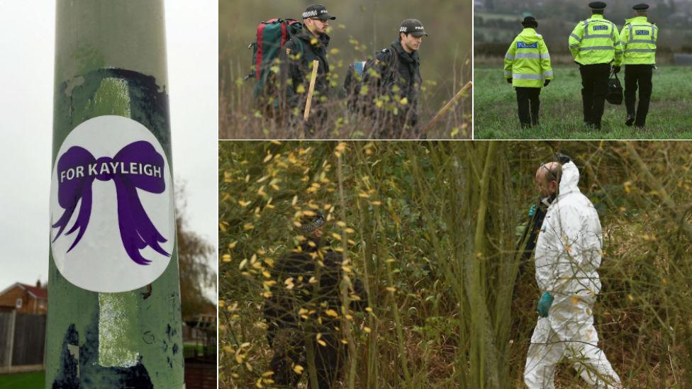 Images of officers during the search of the area where Kayleigh Haywood's body was found