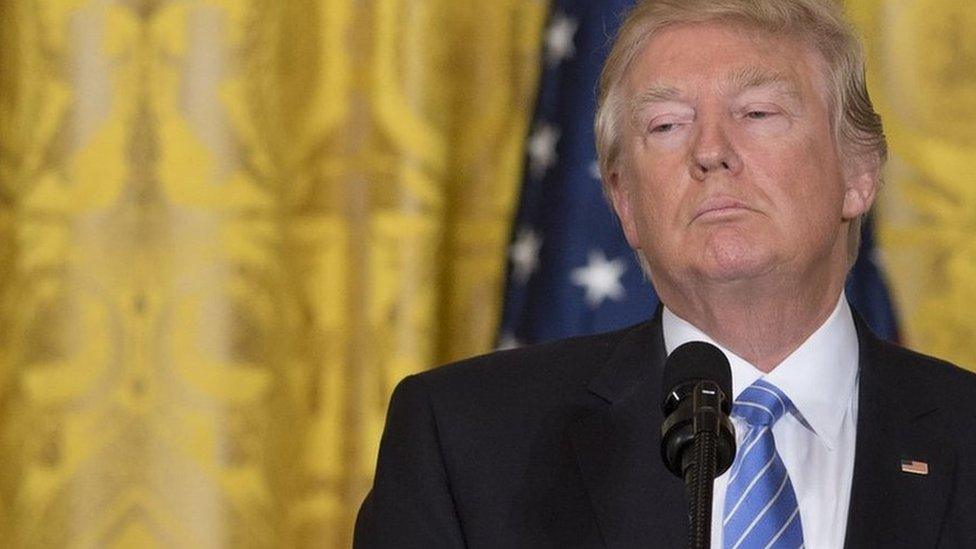 US President Donald Trump speaks during a joint press conference with Israeli Prime Minister Benjamin Netanyahu in the East Room of the White House in Washington