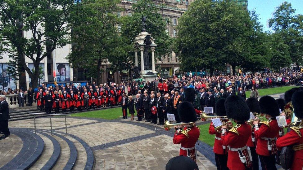 A wreath laying ceremony was held at Belfast City Hall to mark the centenary of the Battle of the Somme