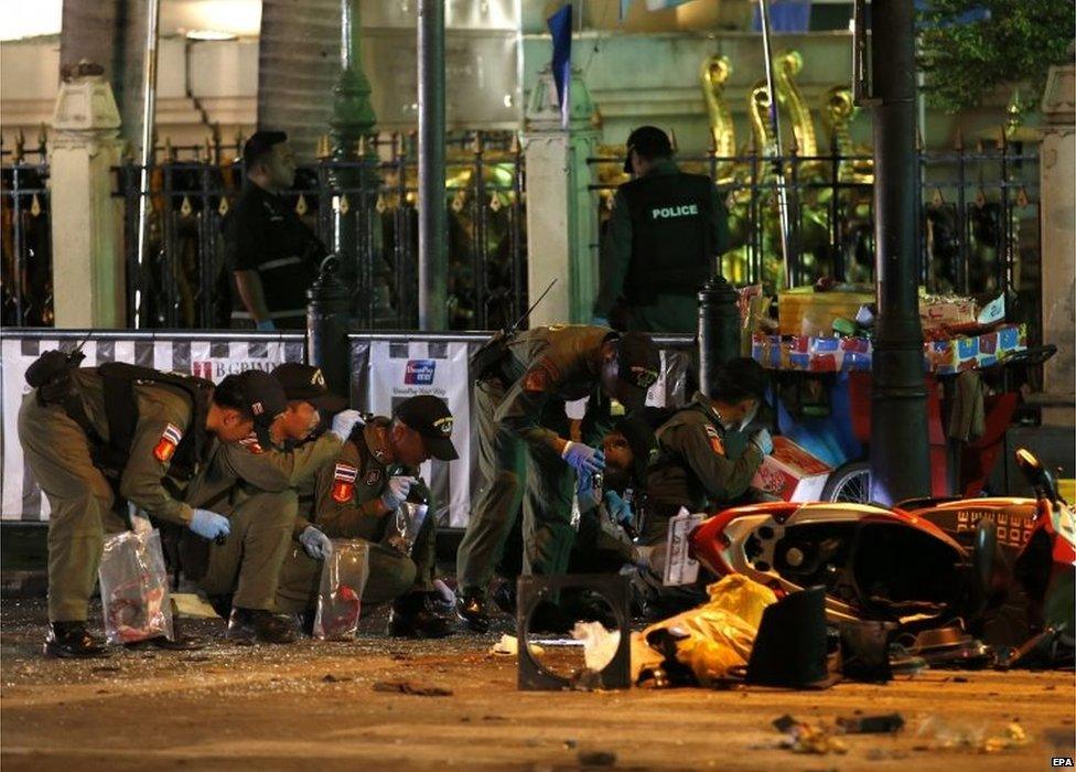 Police inspect scene of blast in Bangkok