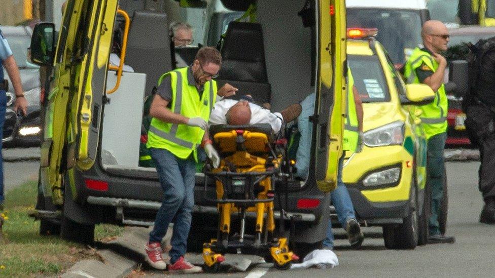 Ambulance carrying one of the injured