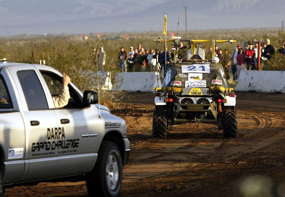 Some of the vehicles which took part in the 20004 Darpa Challenge