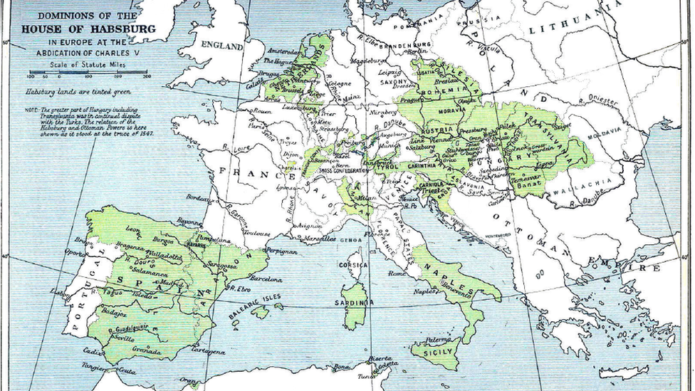 A map of Charles V's holdings across Europe