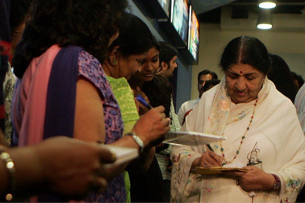 Singer Lata Mangeshkar at the CNN-IBN office in Lower Parel.