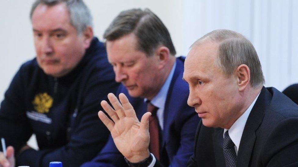 President Vladimir Putin (right) with Russian space officials at Vostochny cosmodrome. Photo: 27 April 2016