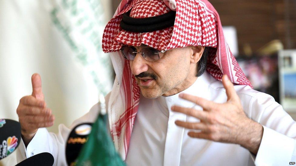 Prince Alwaleed bin Talal speaks to reporters in Riyadh, Saudi Arabia (1 July 2015)