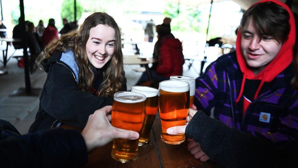 Enjoying a pint in south London, 12 April 2021