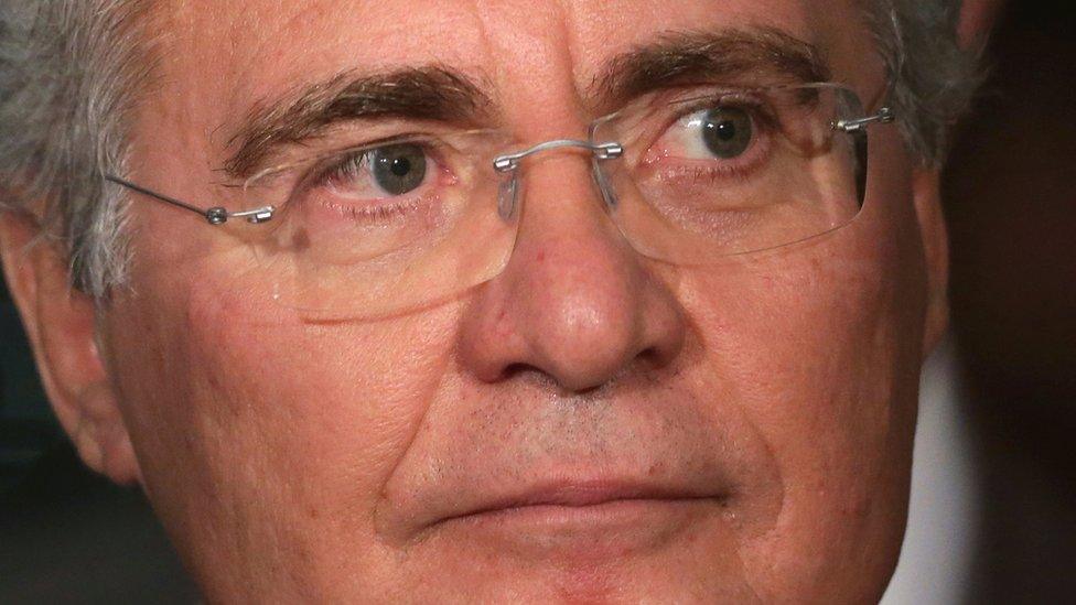 Senate leader Renan Calheiros listens to a question during a press conference at the National Congress, in Brasilia