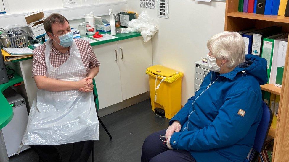 Steffan John, pharmacist and Rosie Bennett from Llanbedrog