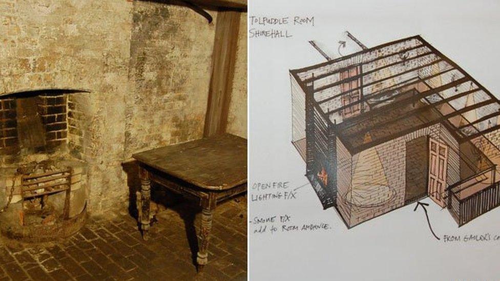 The Tolpuddle Martyrs Cell and an artist's impression of how it might look