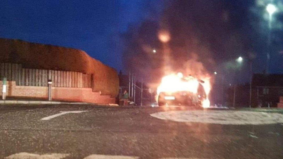 A van was on fire near the railway line in Lurgan, County Armagh