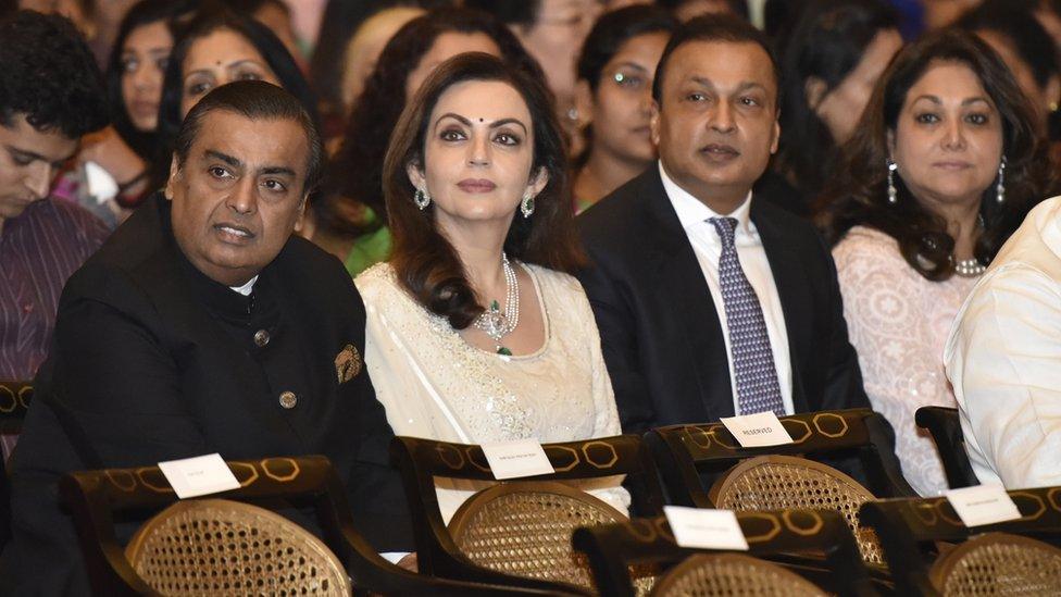 Chairman, Managing Director of Reliance Industries Limited Mukesh Ambani, his wife Nita Ambani, brother and Chairman of Reliance Group Anil Ambani and his wife Tina Ambani during the Padma Awards Investiture ceremony at Rashtrapati Bhawan on March 28, 2016 in New Delhi, India