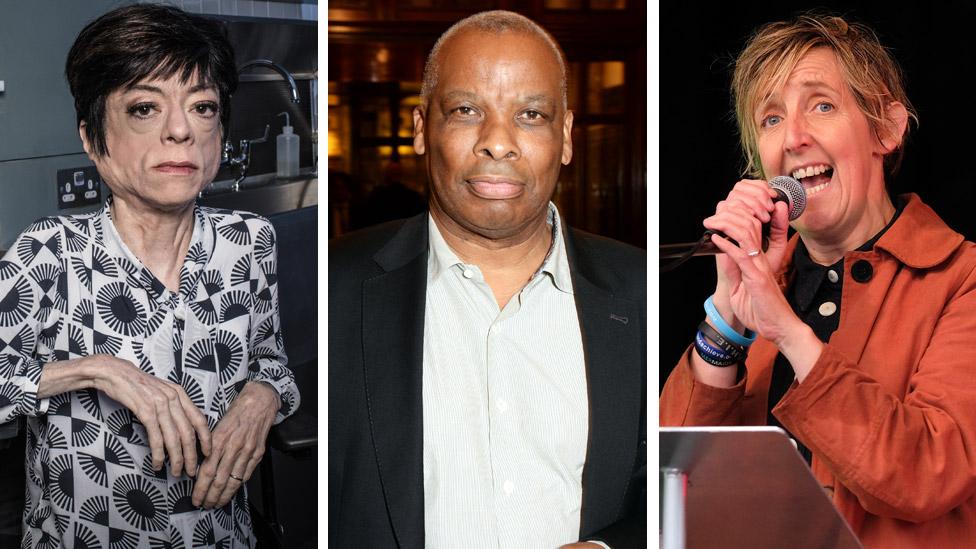 Left-right: Liz Carr, Don Warrington and Julie Hesmondhalgh