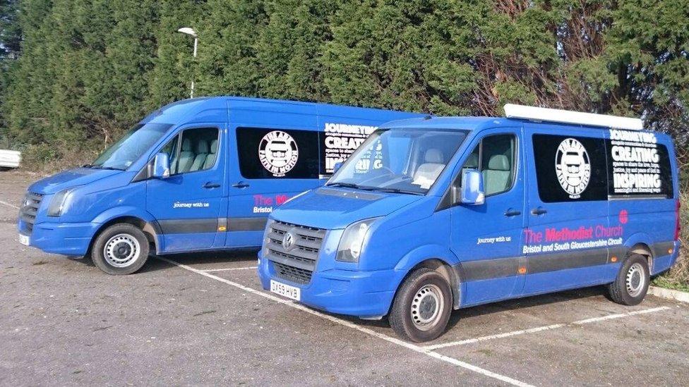 Minibuses belonging to The Ark Bus in Bristol