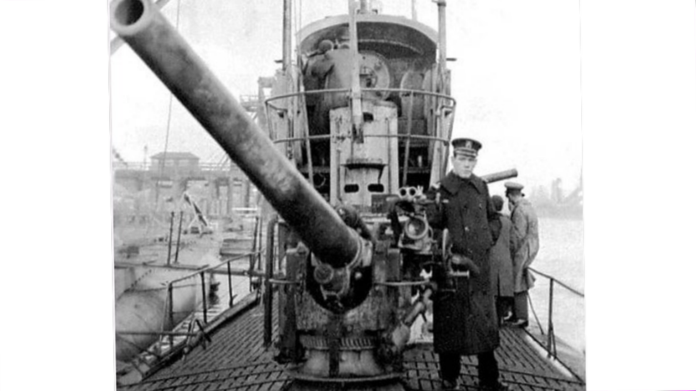 Photo of UB-91 in Cardiff docks after surrendering