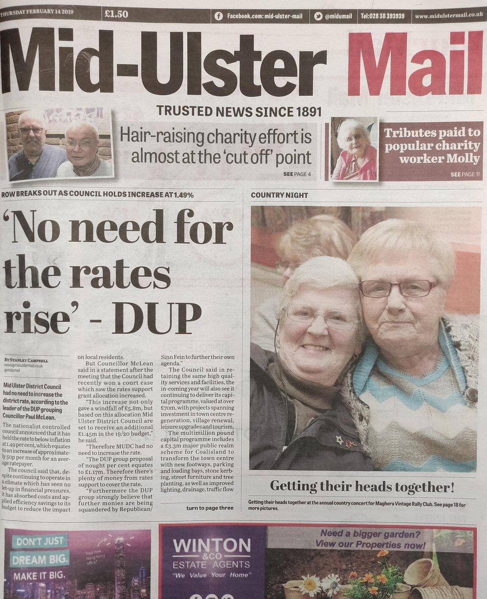 Mid-Ulster Mail front page 14 February 2019