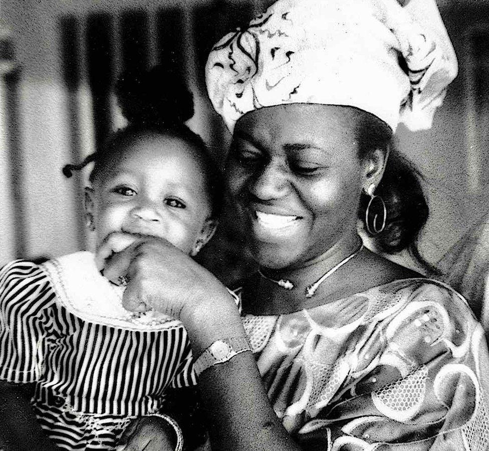 A photo by Sunmi Smart-Cole entitled: "First Lady Maryam Babangida, and daughter, Halima, on her first birthday" - 1991