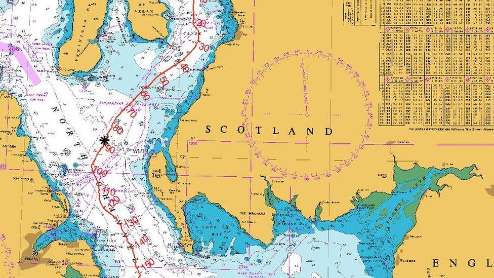 Map showing where the submarine was found