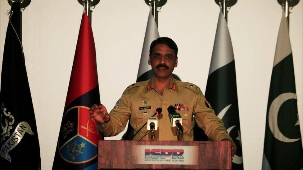 Maj. Gen. Asif Ghafoor, director general of Inter Services Public Relations (ISPR), speaks during a news conference in Rawalpindi