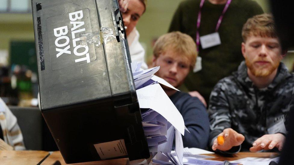 Ballot box with votes being poured out to be counted