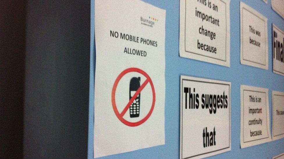 Sign at Burnage school, where no phones are allowed