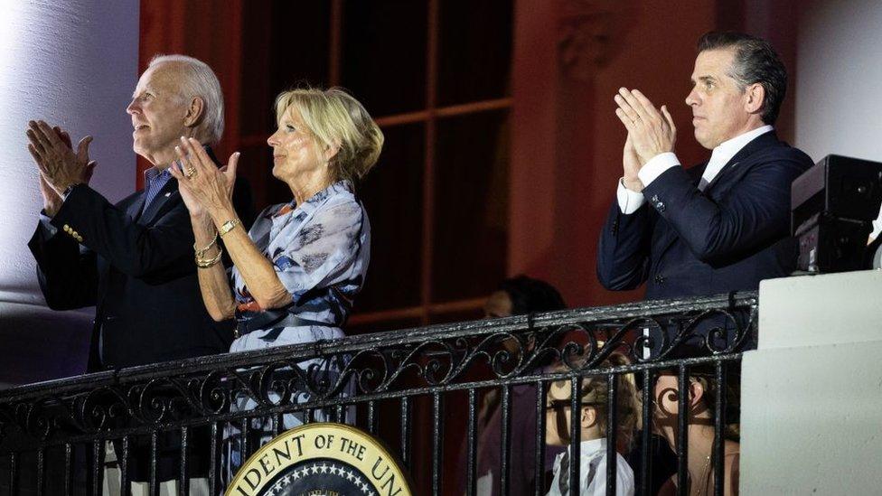 President Biden (left) and his son Hunter watch July 4th fireworks at the White House