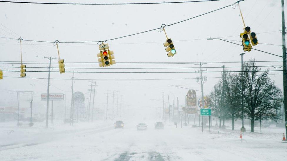 Snowy road in Michigan