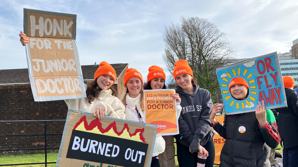 Junior doctors pictured on the picket line outside Altnagelvin Hospital in Londonderry