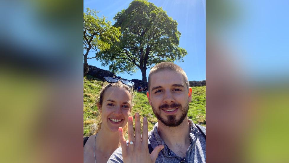 Nathan Chubb and his wife after he proposed to her at Sycamore gap