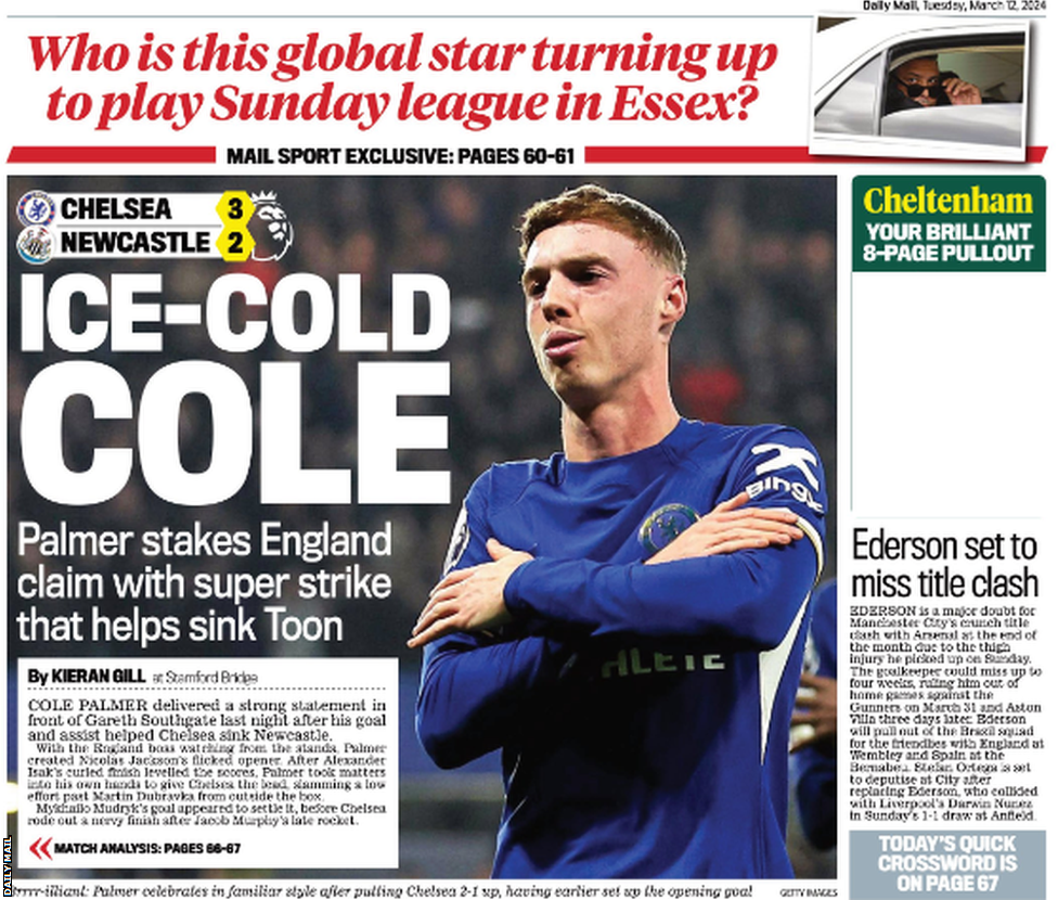 Back page of the Daily Mail on 12 March 2024