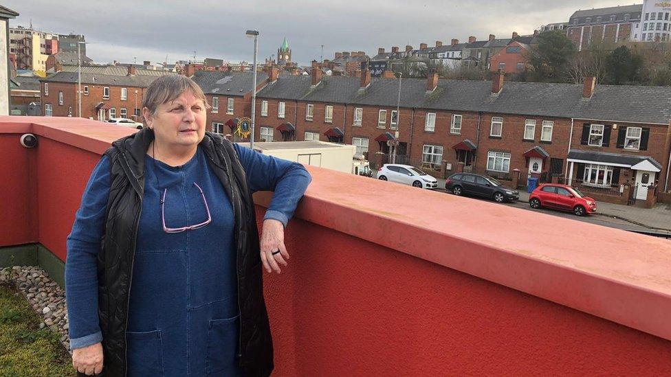 Jean Hegarty looking out on Roseville Street