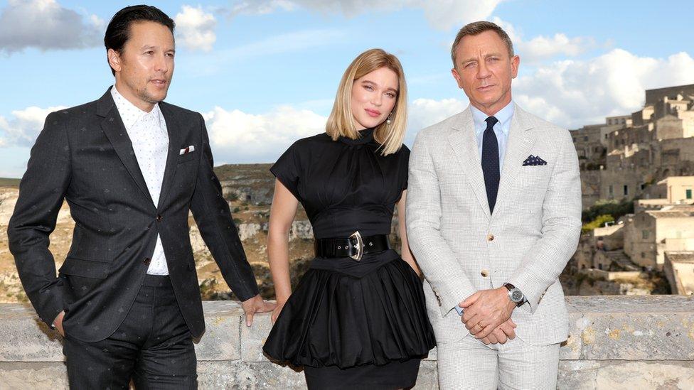 Cary Joji Fukunaga with James Bond stars Lea Seydoux and actor Daniel Craig