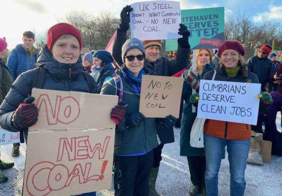 Protestors at the proposed site of the new Cumbria coal mine