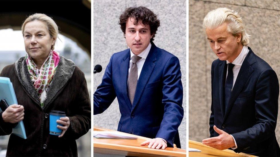 From left: Sigrid Kaag, Jesse Klaver and Geert Wilders