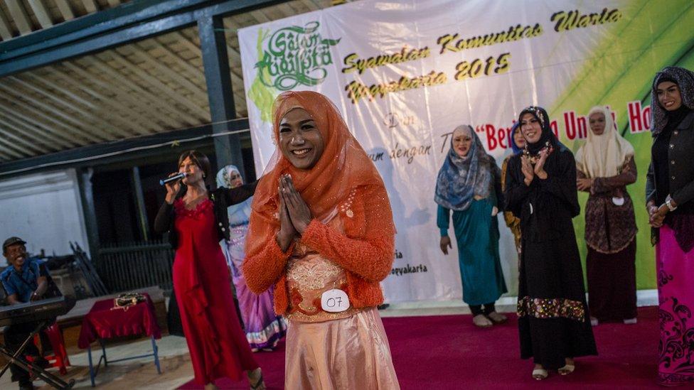 Members of a boarding school for transgender people perform during a fashion contest