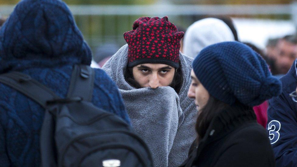 Migrants arrive at Spielfeld border in Austria on 17 October 2015