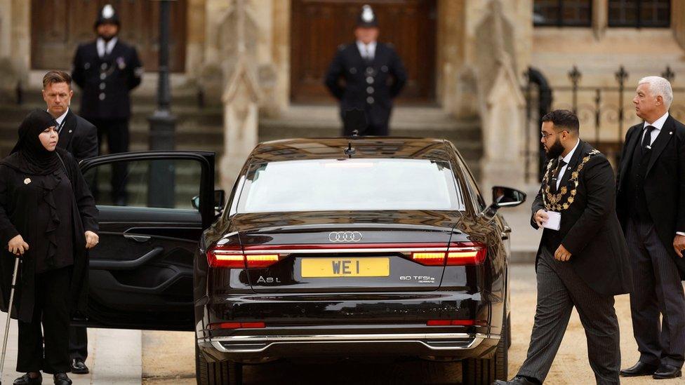 Lord Mayor of Westminster, Councillor Hamza Taouzzale arrives at Westminster Abbey on the day of the state funeral