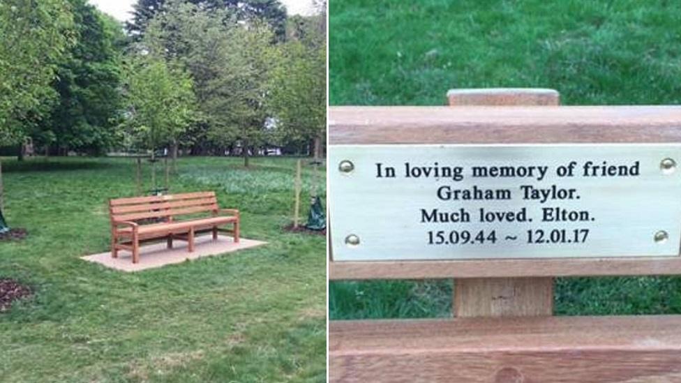 A bench in Watford and tribute plaque to Graham Taylor from Elton John.