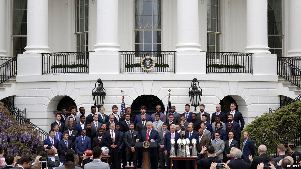 President Trump and the Patriots outside the White House