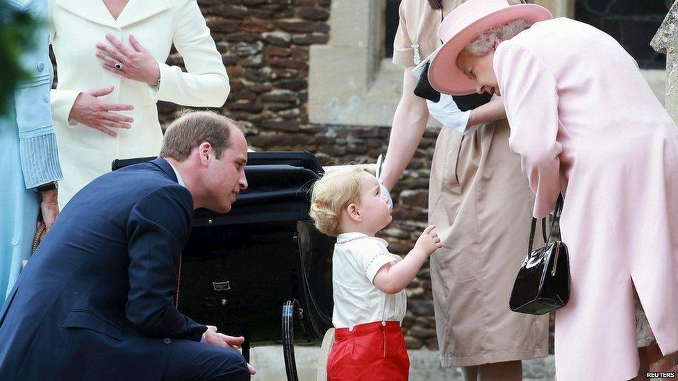 Prince George of Cambridge talks to Queen Elizabeth