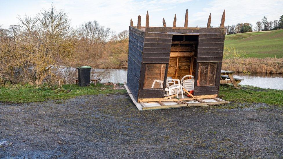 Overturned shed