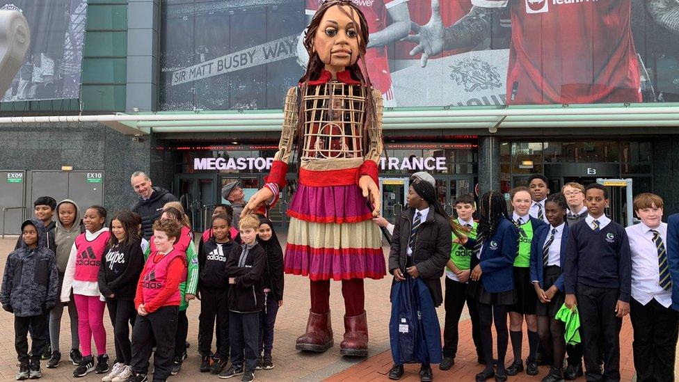 Little Amal at Old Trafford