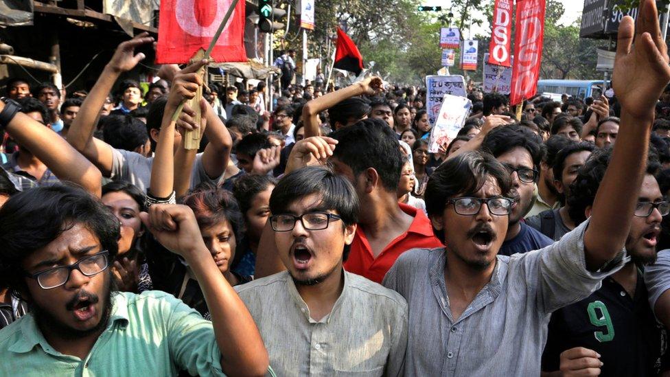 Protests against the arrest of a student union leader, in New Delhi on 18 February 2016