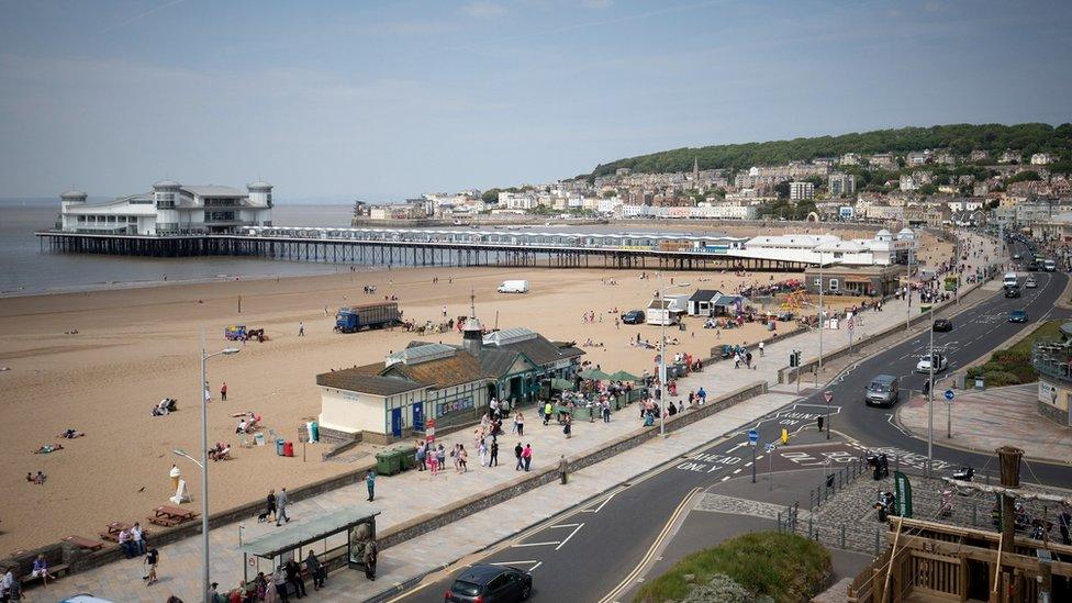 Weston seafront showing the beach and Weston Pier