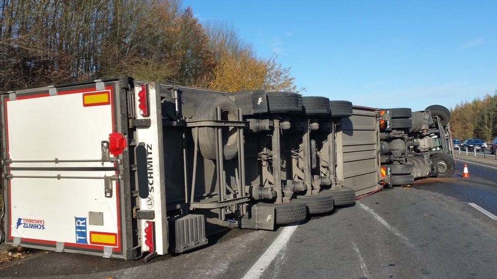 Lorry across the M11