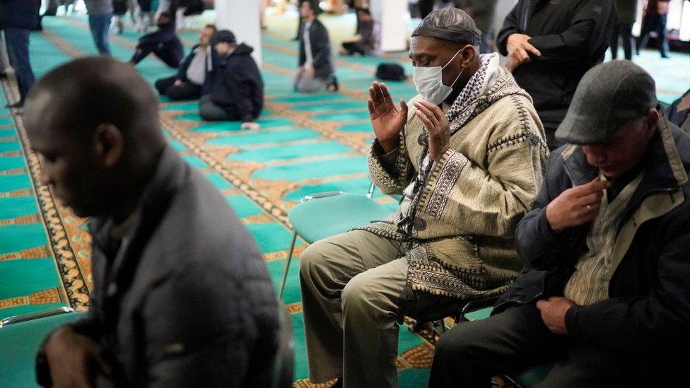 Worshippers gather for prayer at Birmingham Central Mosque