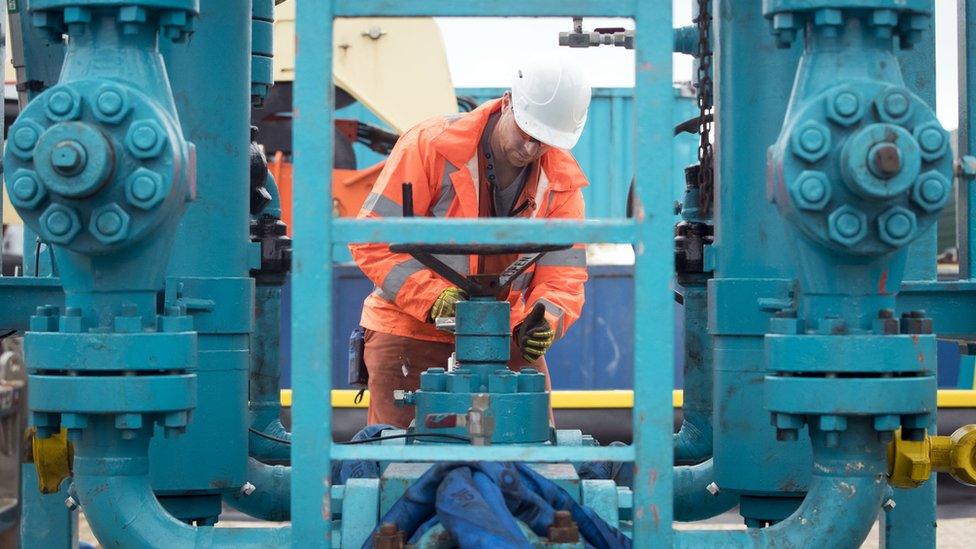 A worker at the Cuadrilla fracking site in Lancashire.