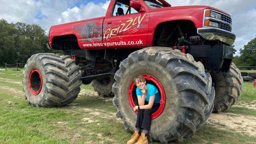 Laura on a monster truck