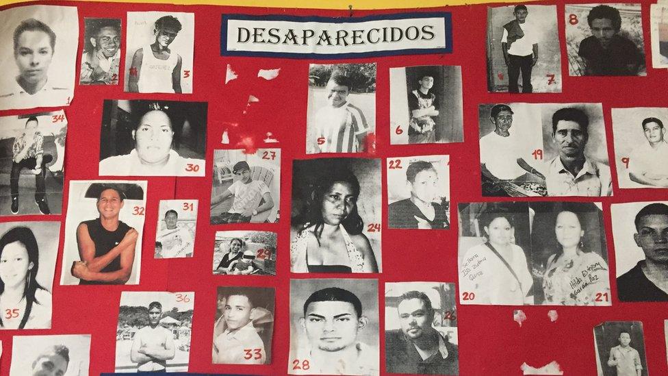 A poster listing missing people in a morgue in Honduras