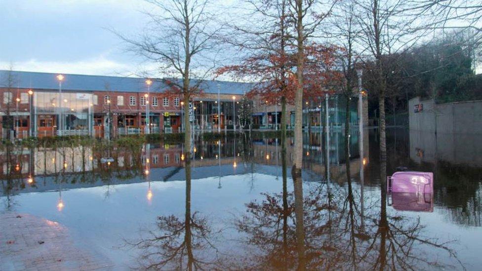 Flood water damaged 31 units of the Linen Green shopping complex near Dungannon, County Tyrone, at the weekend